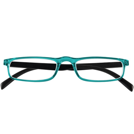 Folded View of Dash Turquoise Rectangular Reading Glasses