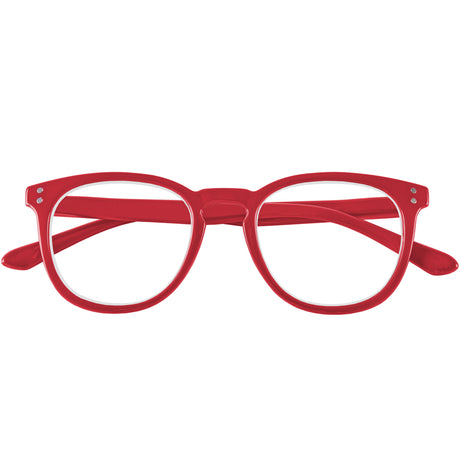 Robin reading glasses. Bright red super stylish specs. Folded view.
