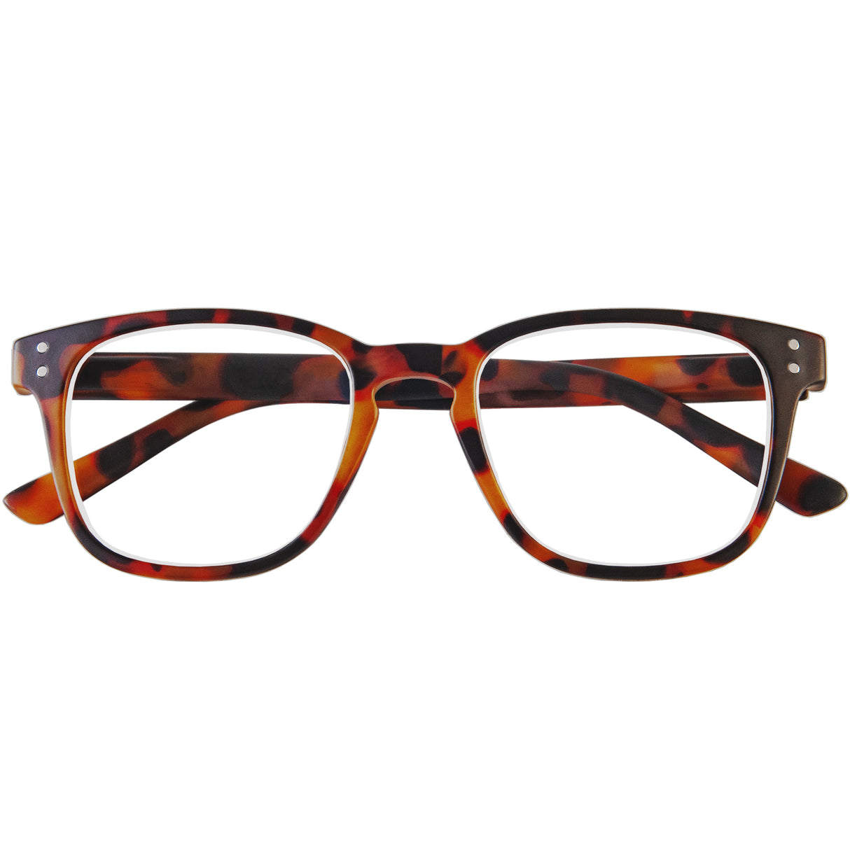 Student reading specs. Classic and cool tortoiseshell reading glasses. Folded view.