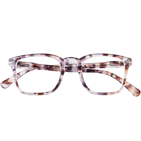 A retro shaped pair of readers with a marbled effect frame.