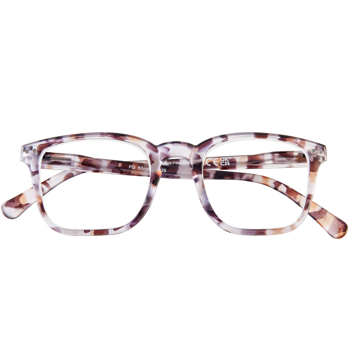 A retro shaped pair of readers with a marbled effect frame.