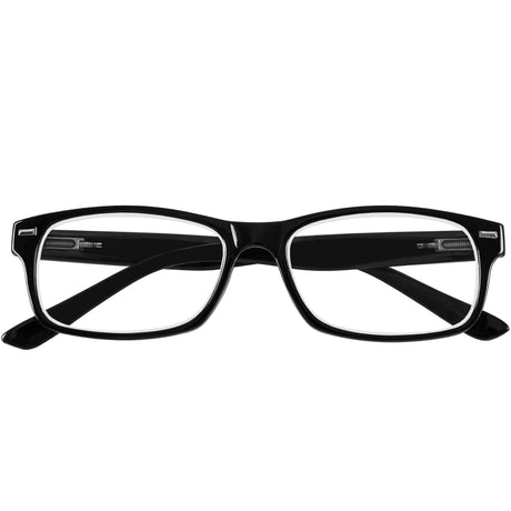 Robert reading specs. Classic and stylish black reading glasses. Folded view.