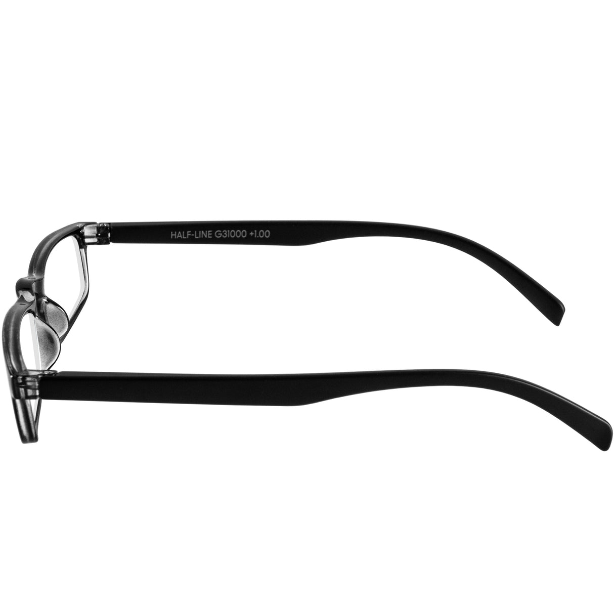 Side view of Dash Black Rectangular Reading Glasses