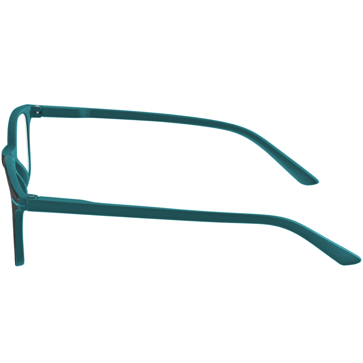 Tango Reading Glasses. Cool readers with  black frames, teal arms. Side view.