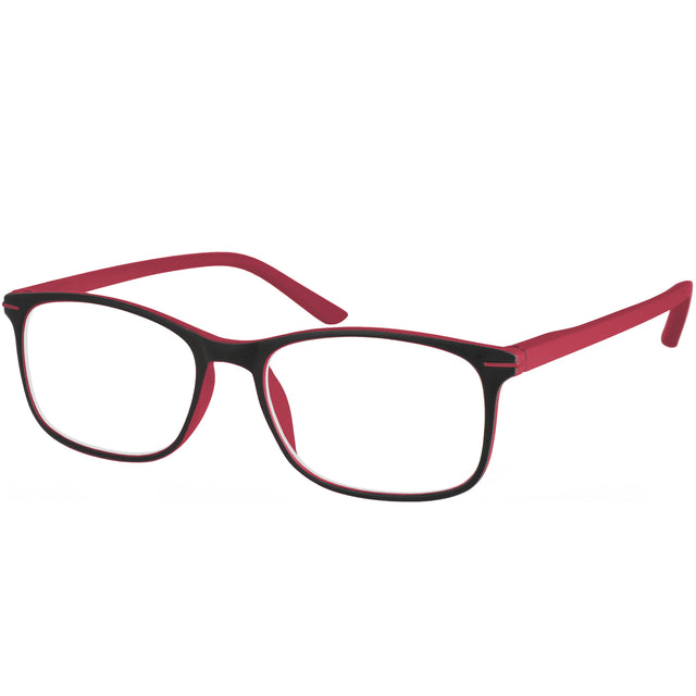 Tango Reading Glasses. Cool readers with  black frames, red arms. Front view. 