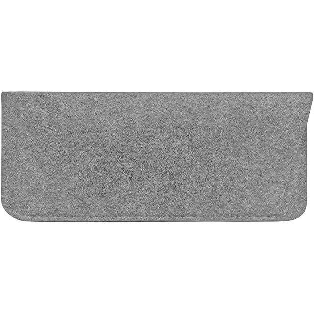 A grey soft pouch for reading glasses. 